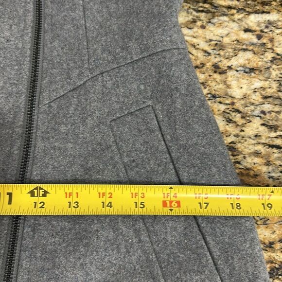 DKNY Wool Blend Asymmetrical Fleece Trimmed Coat In Gray Size 2 - Picture 12 of 13